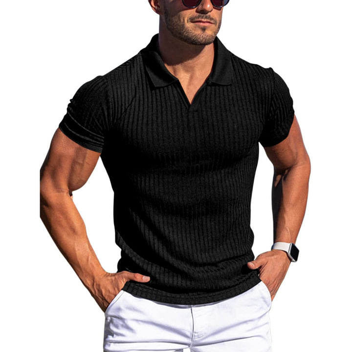 Polo Shirt Lapel V-neck Vertical Striped Short Sleeve Men's T-Shirt