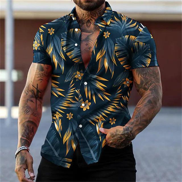 Stylish Men's Leaf Print Shirt