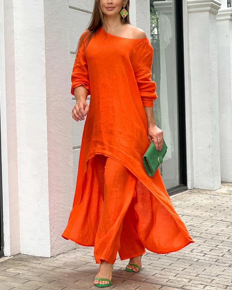 Clevecorner™ Women's Casual Loose Solid Color Two Piece Suit