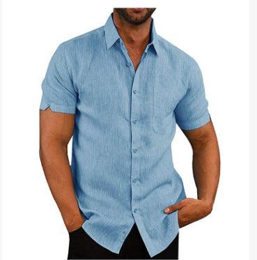 Summer Casual Solid Color Button Linen Shirt - Clevecorner