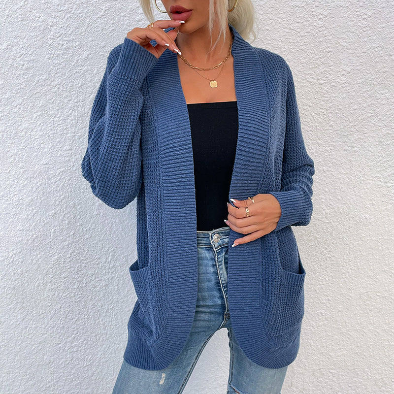 Women's Knitted Sweater Hem Curved Pocket Sweater - Clevecorner