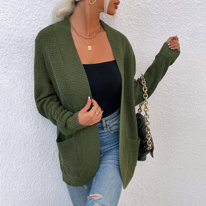 Women's Knitted Sweater Hem Curved Pocket Sweater - Clevecorner