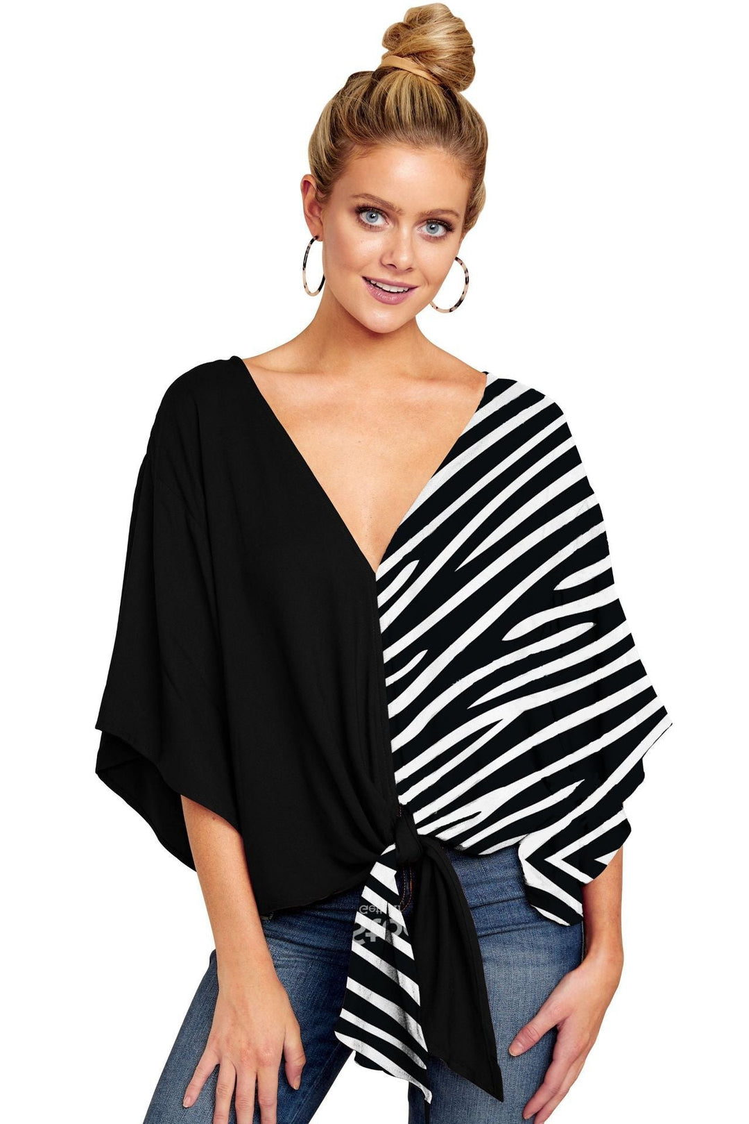 V-neck Short-sleeve Printed Loose Top - Clevecorner