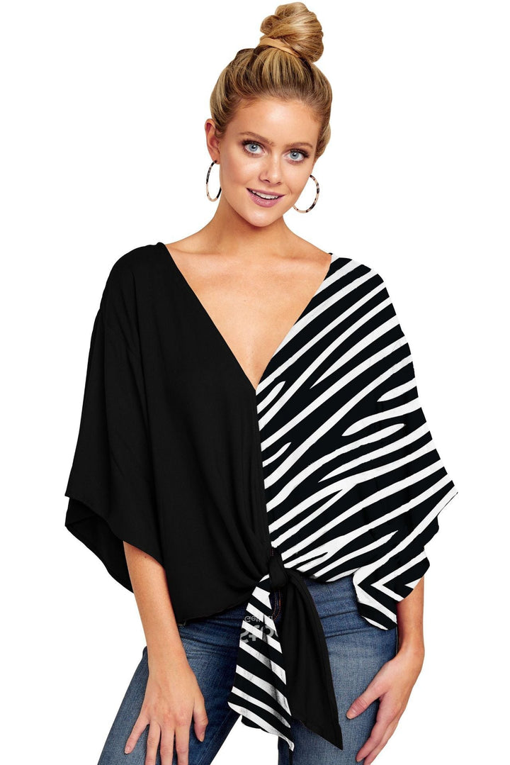 V-neck Short-sleeve Printed Loose Top - Clevecorner