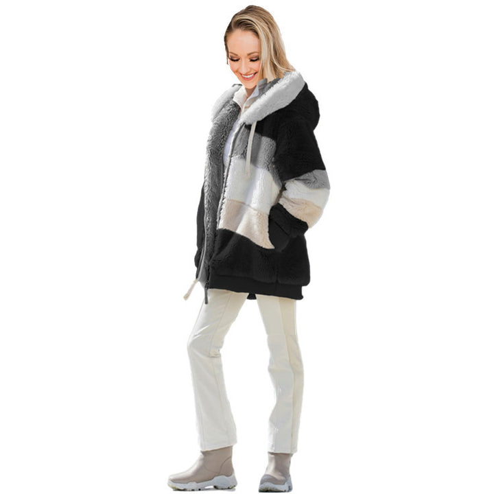 Women's Loose Plush Multicolor Hooded Jacket - Clevecorner