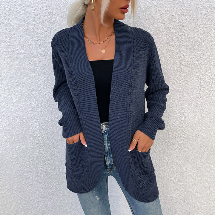 Women's Knitted Sweater Hem Curved Pocket Sweater - Clevecorner