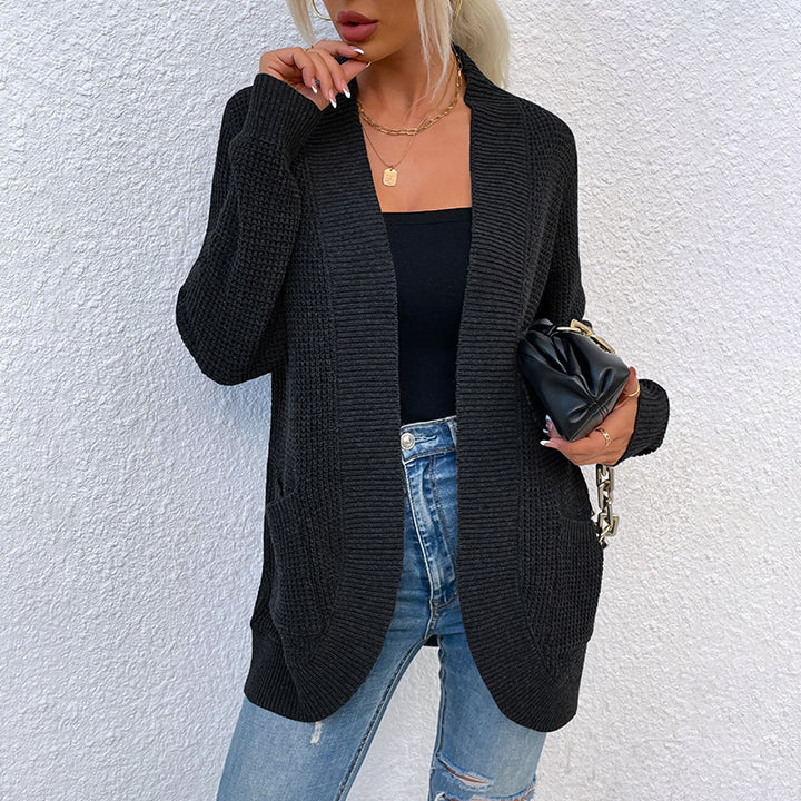 Women's Knitted Sweater Hem Curved Pocket Sweater - Clevecorner