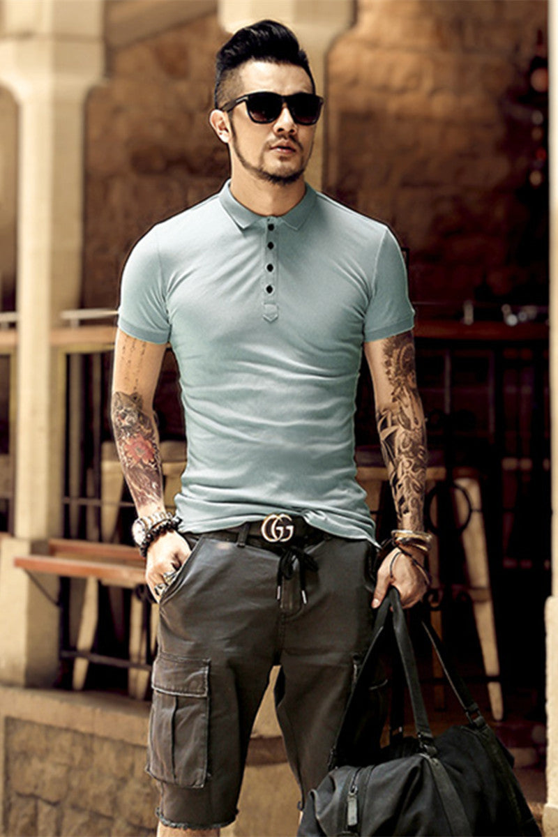 Summer New Cotton Stretch Beads Men's Slim Polo Shirt - Clevecorner