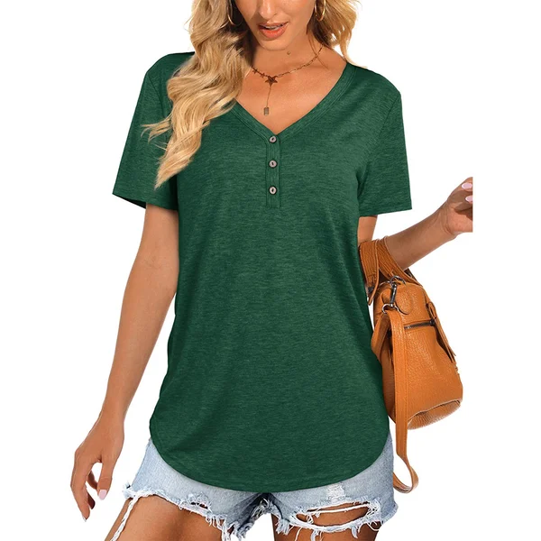 Summer V-neck Button T-shirt - Clevecorner