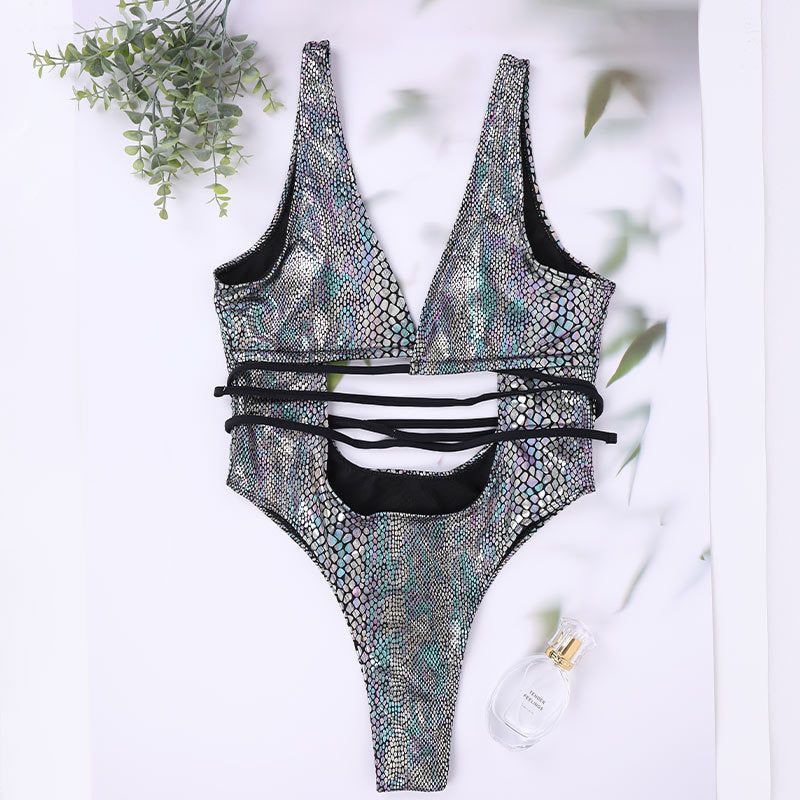 One Piece Strappy Lace Up Bathing Swimsuit