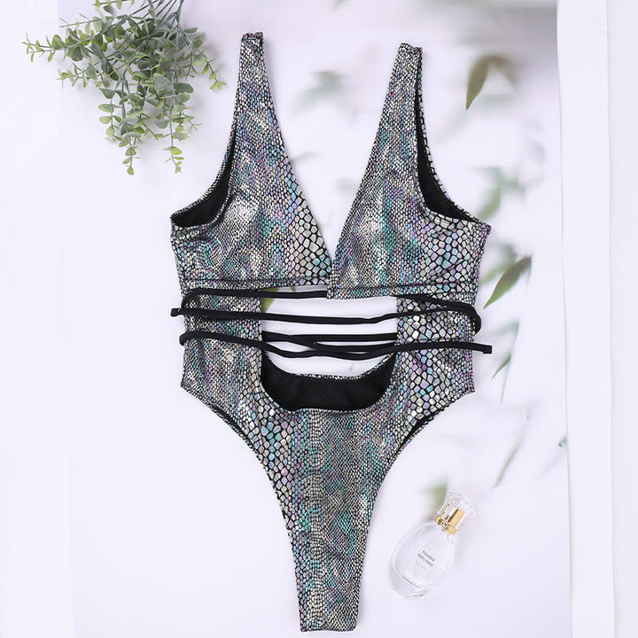 One Piece Strappy Lace Up Bathing Swimsuit