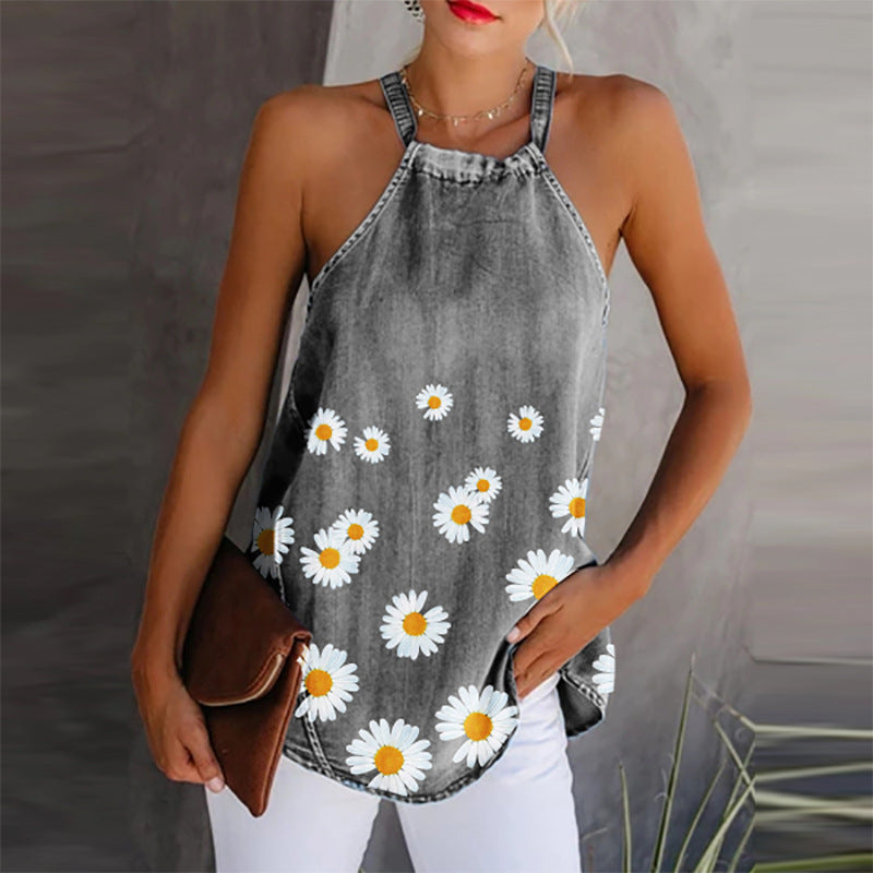 Printed denim camisole