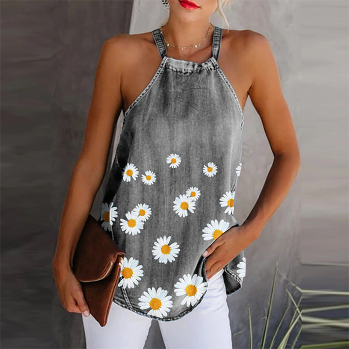 Printed denim camisole
