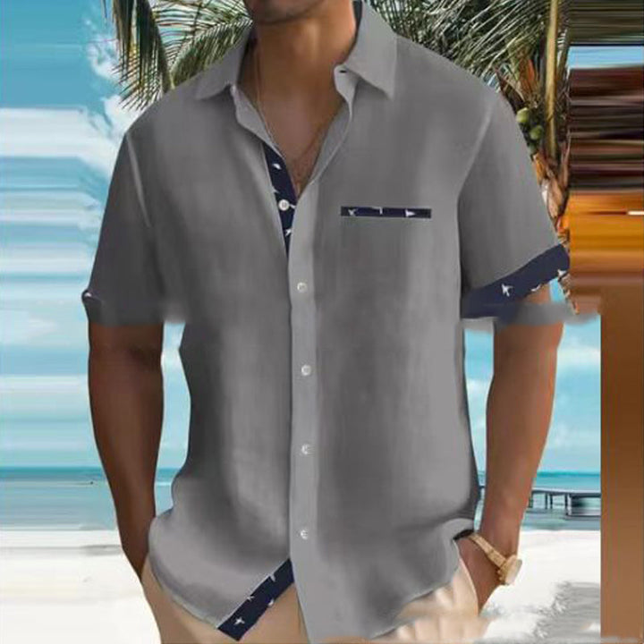 Summer Euro-American Men's Fashion: Printed Leisure Lapel Shirt
