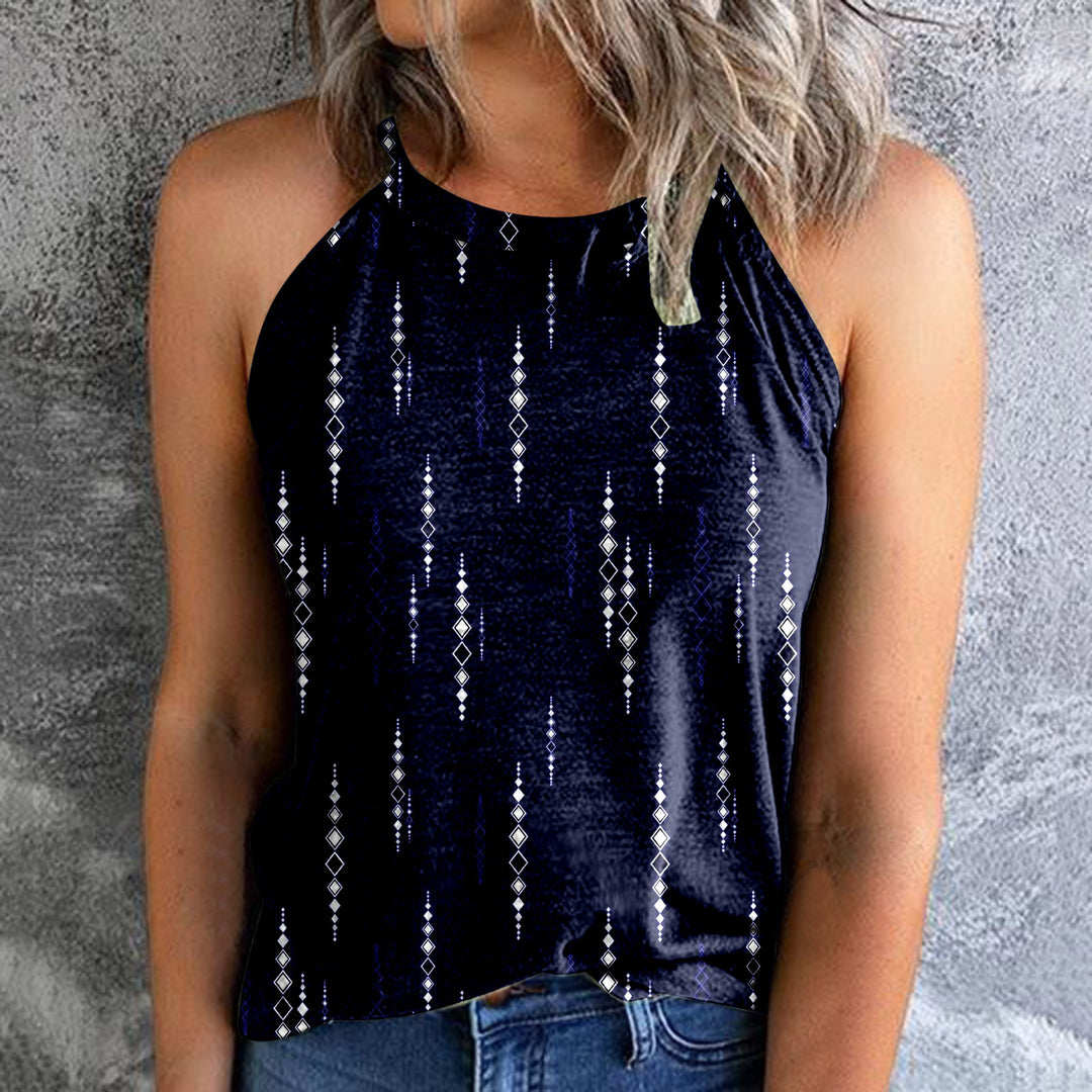 Women's Bohemian Print Vest Stitching Retro Pullover Slim Top - Clevecorner