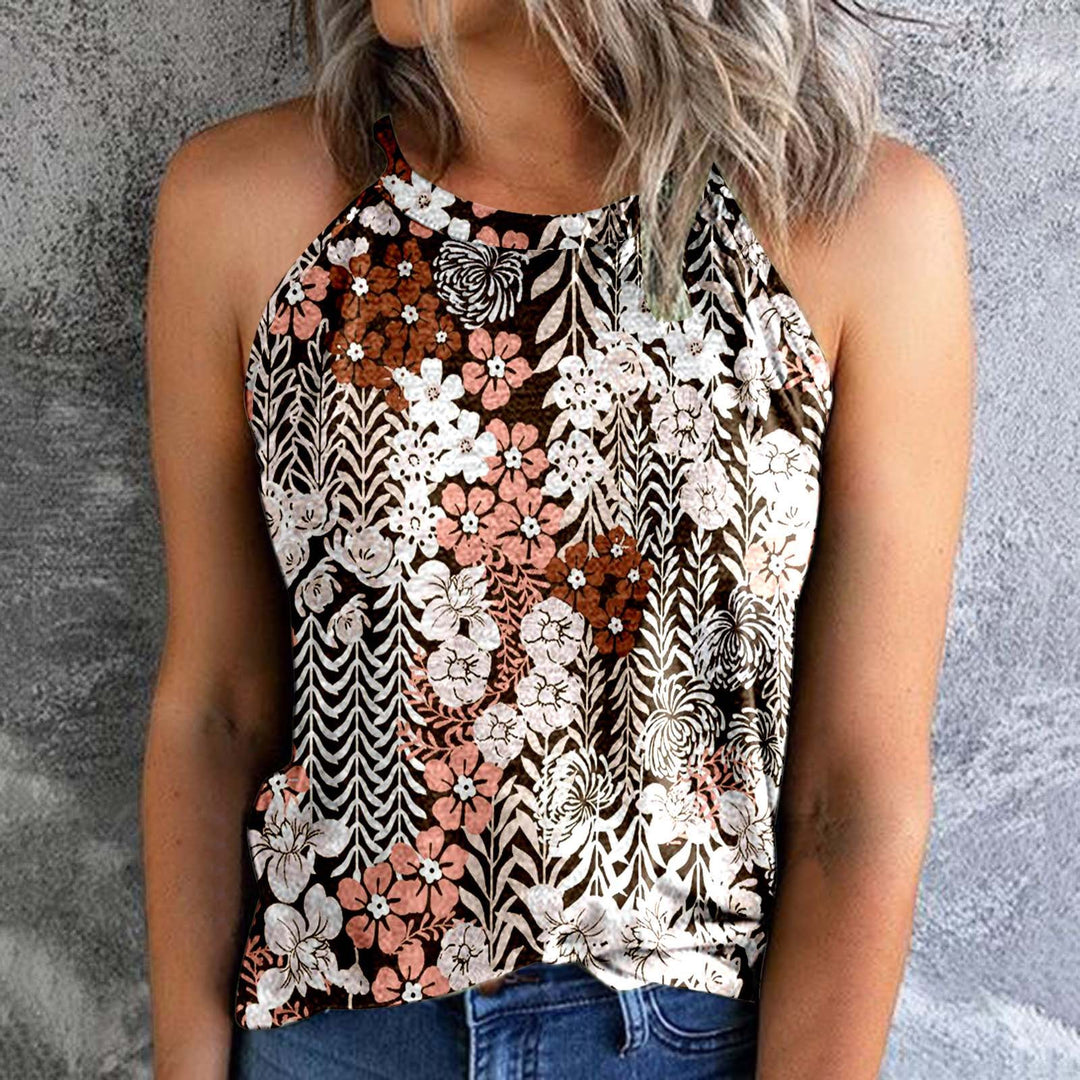 Women's Bohemian Print Vest Stitching Retro Pullover Slim Top - Clevecorner