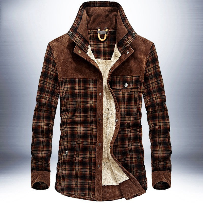 Winter Jacket Men Thicken Warm Fleece Jackets Coats Pure Cotton Plaid Jacket Military Clothes - Clevecorner