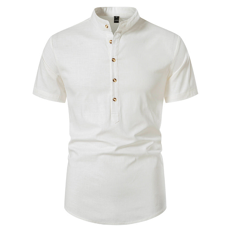 Men's Short Sleeve Stand Collar Casual Summer Shirt