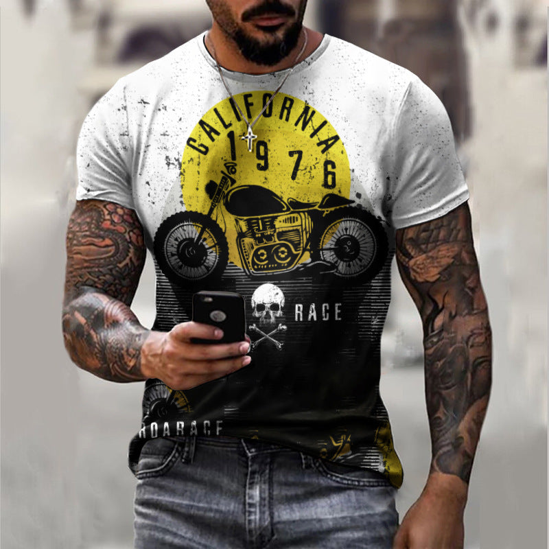 Summer Short Sleeve T-Shirt Casual 3D Motorcycle Printing Loose Pullover