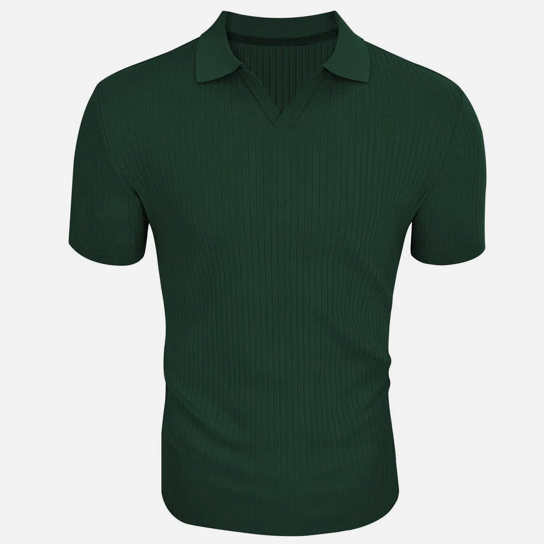 Polo Shirt Lapel V-neck Vertical Striped Short Sleeve Men's T-Shirt