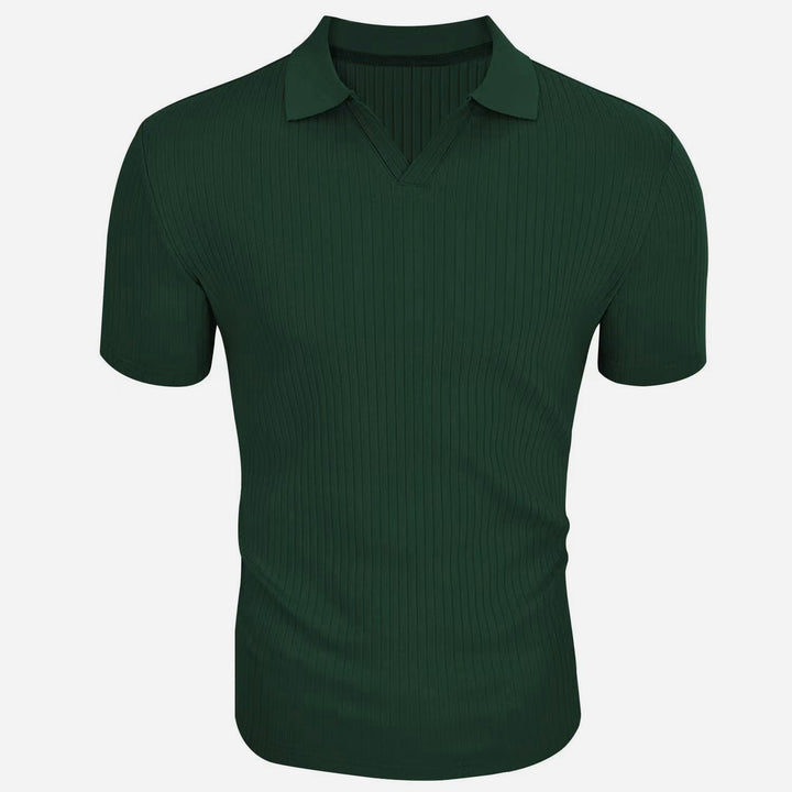 Polo Shirt Lapel V-neck Vertical Striped Short Sleeve Men's T-Shirt