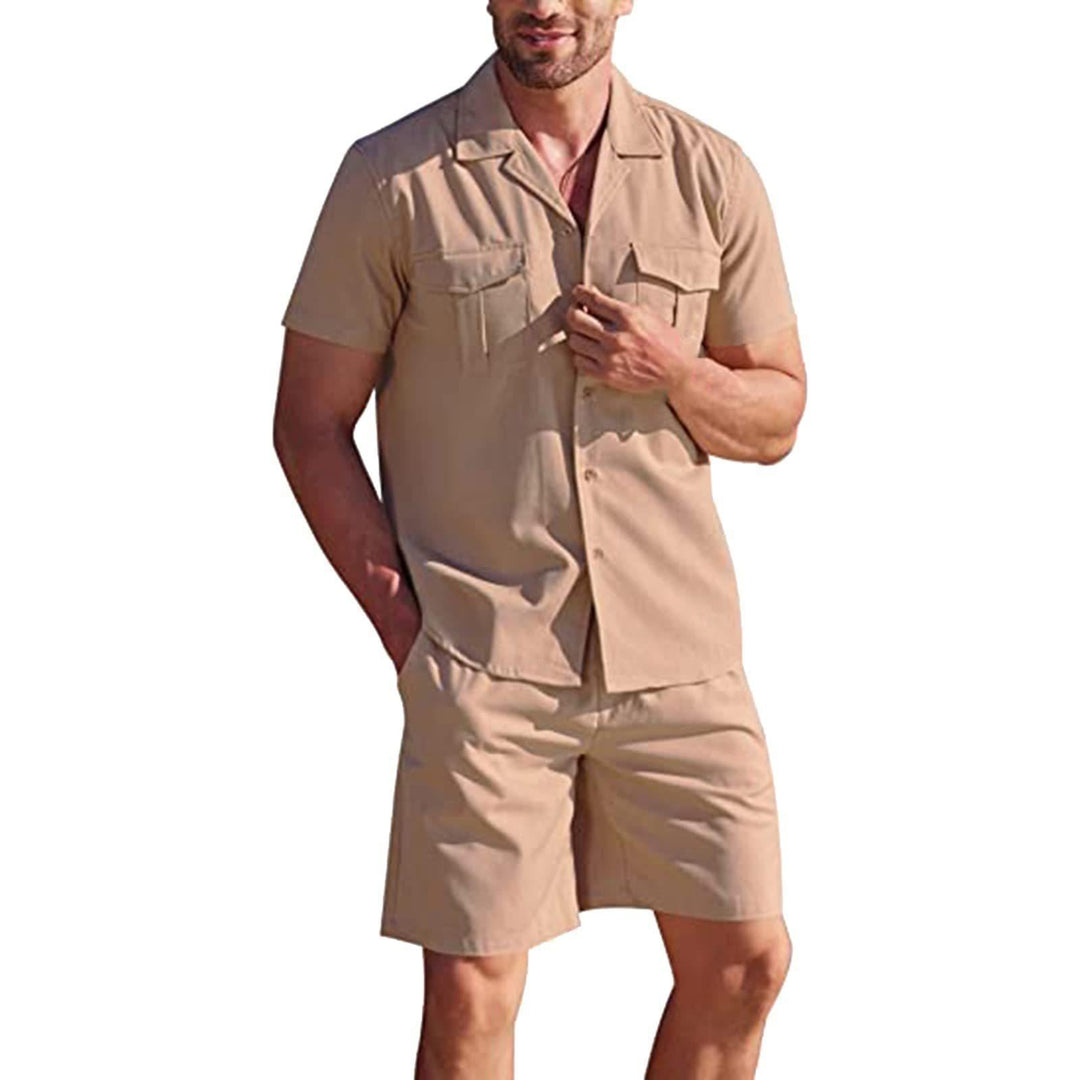 Summer Set Lapel Collar Short Sleeve Shirt & Shorts with Pockets