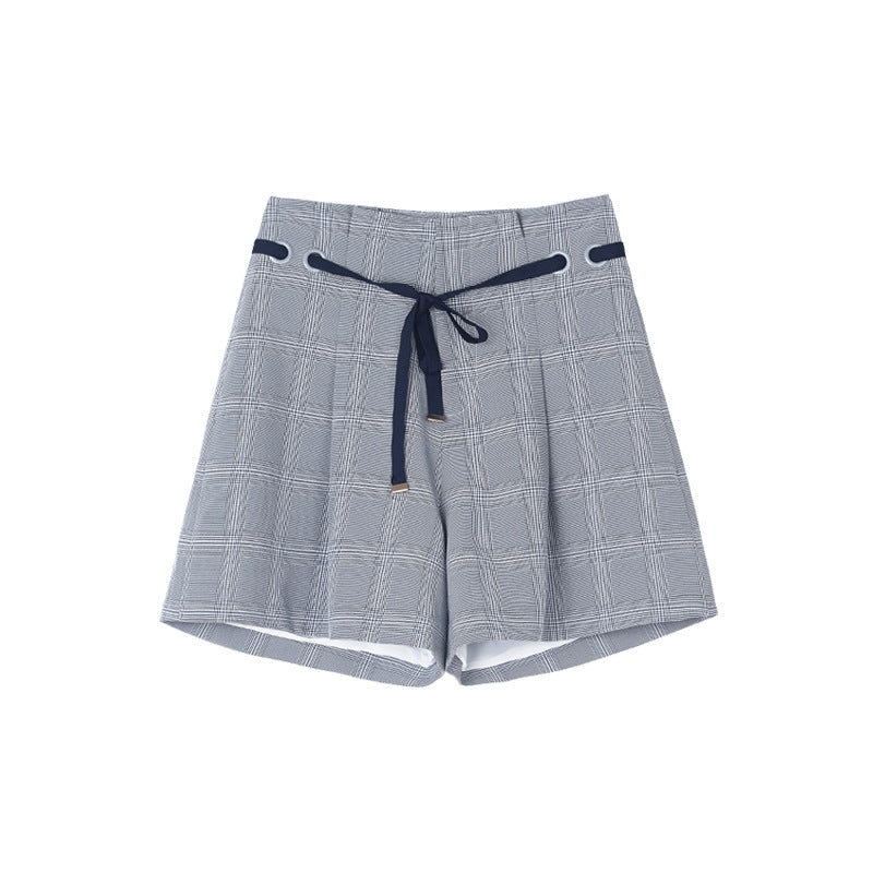 Women Plaid Wide Thigh Shorts - Clevecorner