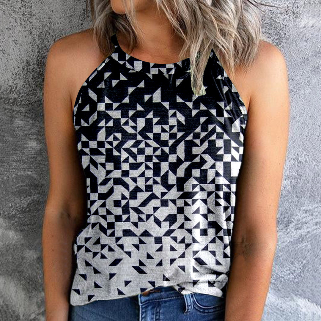 Women's Bohemian Print Vest Stitching Retro Pullover Slim Top - Clevecorner