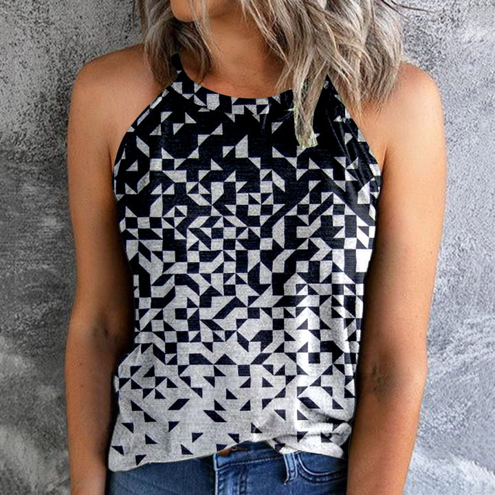 Women's Bohemian Print Vest Stitching Retro Pullover Slim Top - Clevecorner