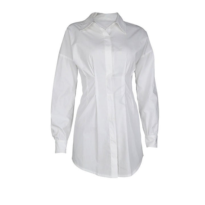 Pleated Waist Cotton Long-Sleeved Shirt