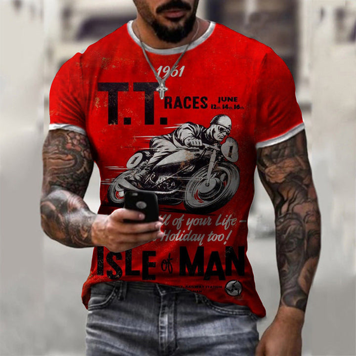 Summer Short Sleeve T-Shirt Casual 3D Motorcycle Printing Loose Pullover