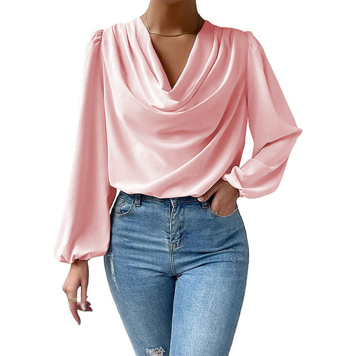Chiffon Long-sleeved Shirt Loose V-neck Top T-shirt