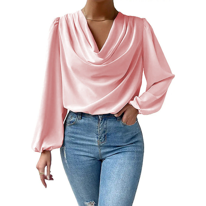 Chiffon Long-sleeved Shirt Loose V-neck Top T-shirt
