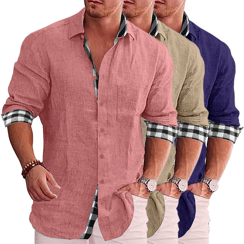 Men's Paneled Casual Buttons Pocket Long Sleeve Shirt