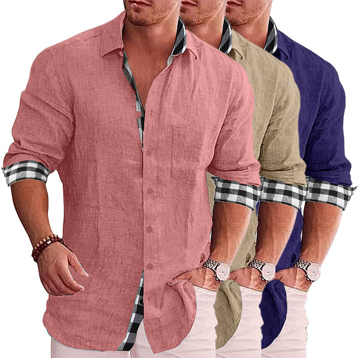 Men's Paneled Casual Buttons Pocket Long Sleeve Shirt