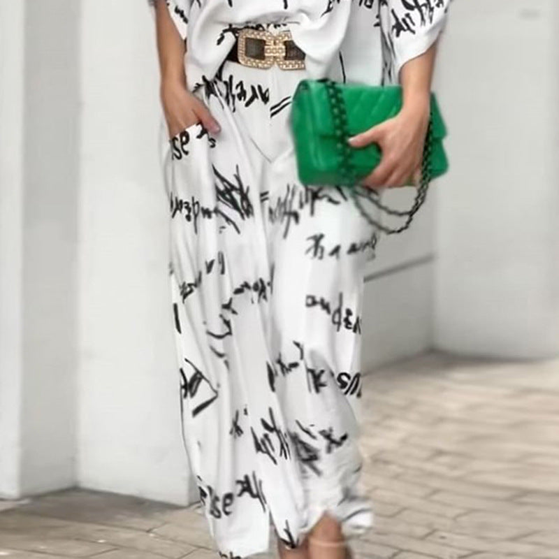 Letter-Printed Women's Trouser Suit