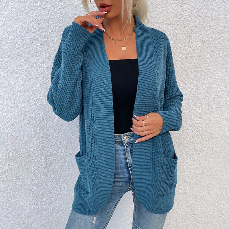 Women's Knitted Sweater Hem Curved Pocket Sweater - Clevecorner