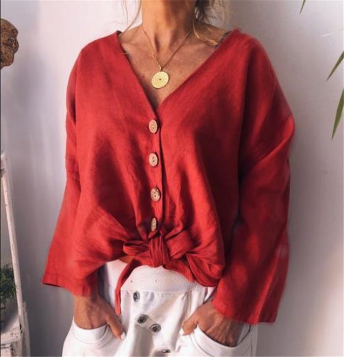 V-neck button ladies shirt - Clevecorner