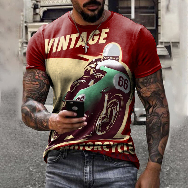 Summer Short Sleeve T-Shirt Casual 3D Motorcycle Printing Loose Pullover