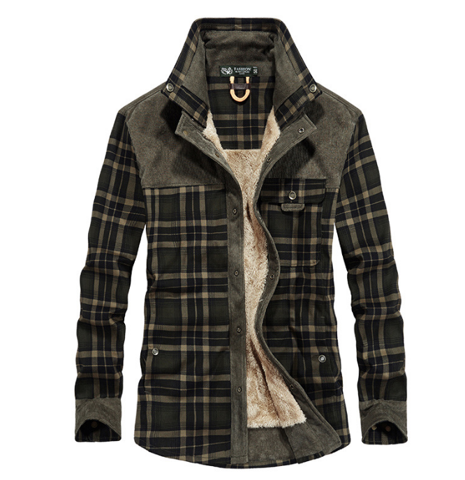 Winter Jacket Men Thicken Warm Fleece Jackets Coats Pure Cotton Plaid Jacket Military Clothes - Clevecorner