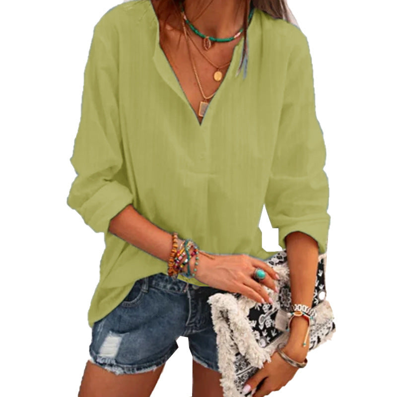 Solid Color Cotton Linen Top