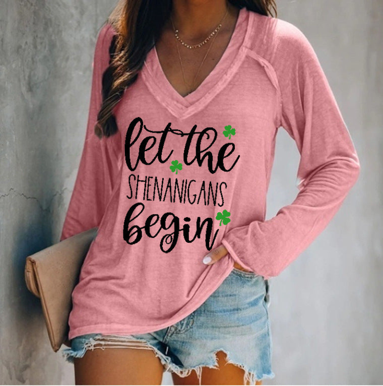 Women's Long-sleeved V-neck T-shirt