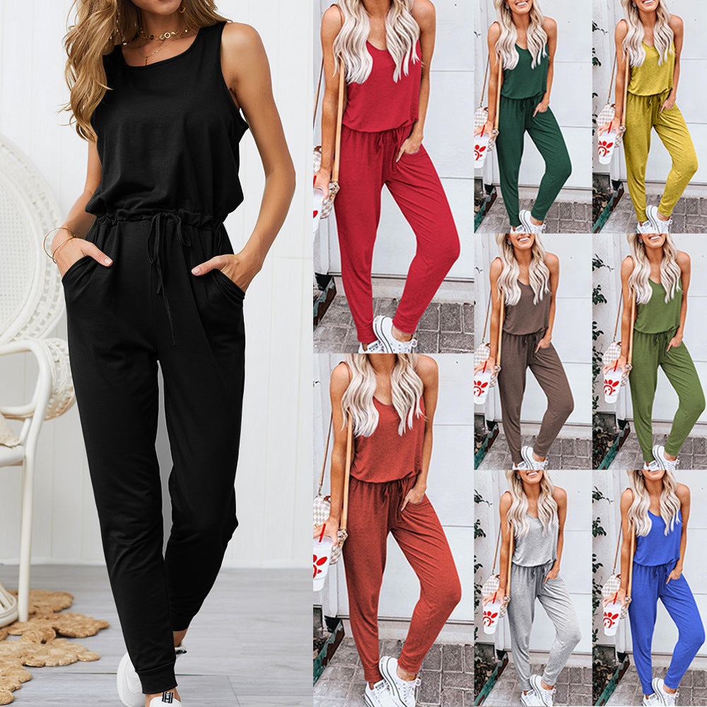 Women's Summer New Short Sleeve Tie Jumpsuit - Clevecorner