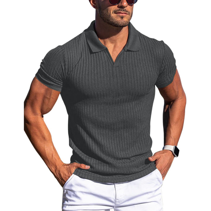 Polo Shirt Lapel V-neck Vertical Striped Short Sleeve Men's T-Shirt