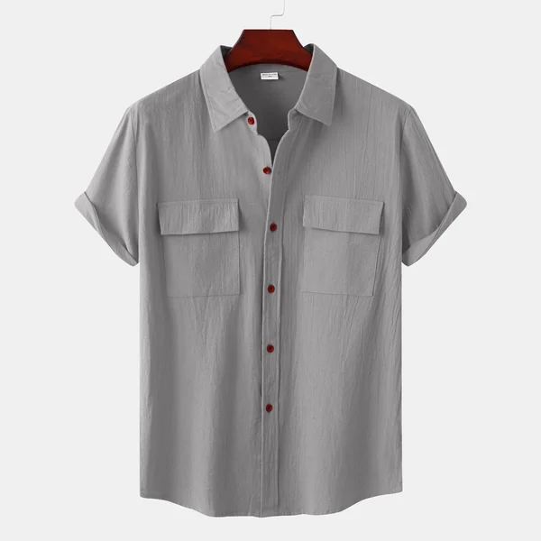 Men's Solid Color Casual Cotton Linen Short Sleeve Shirt
