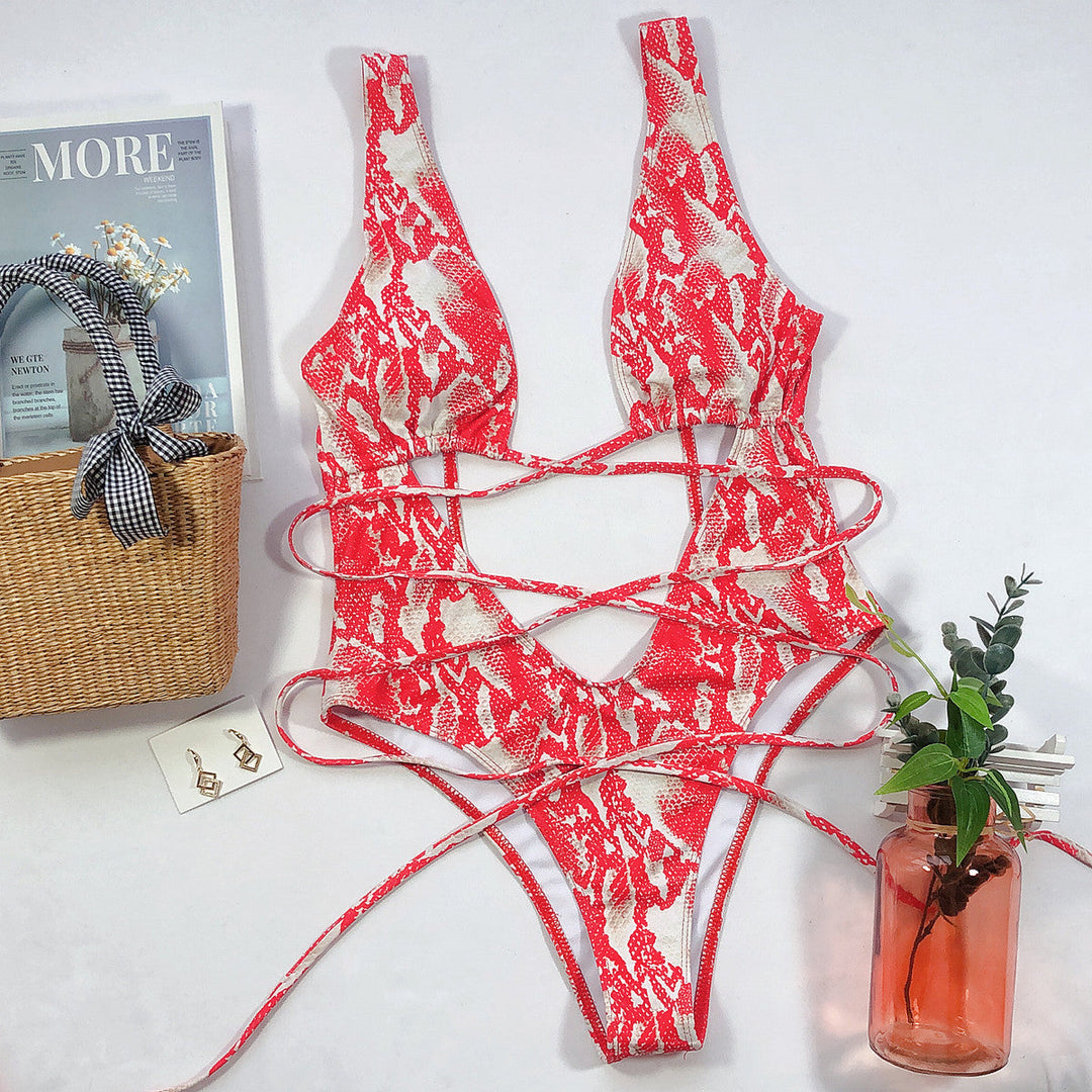 Summer Printed Openwork One-piece Swimsuit