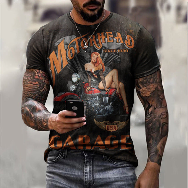 Summer Short Sleeve T-Shirt Casual 3D Motorcycle Printing Loose Pullover