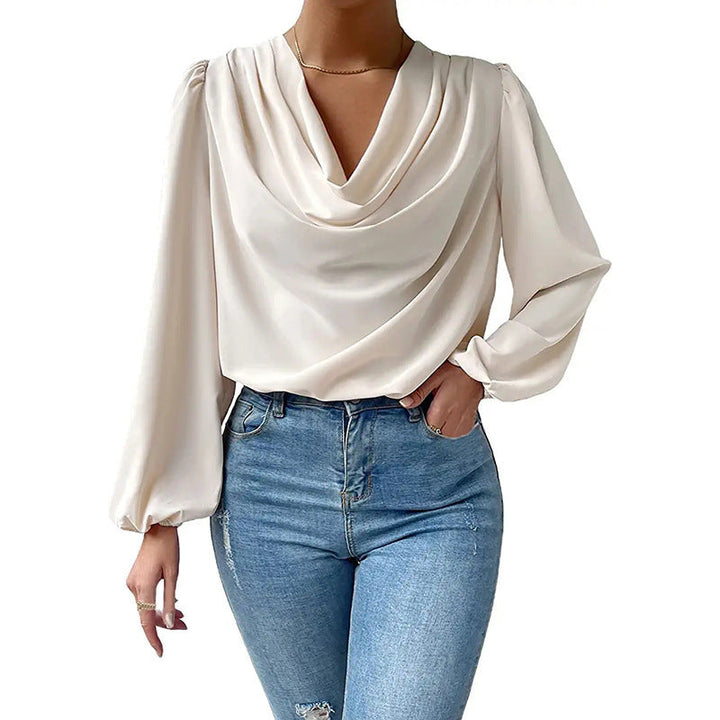 Chiffon Long-sleeved Shirt Loose V-neck Top T-shirt