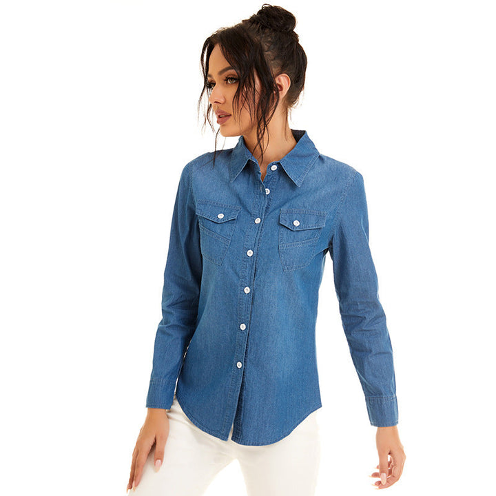 Women's Denim Irregular Pocket Shirt Jacket - Clevecorner