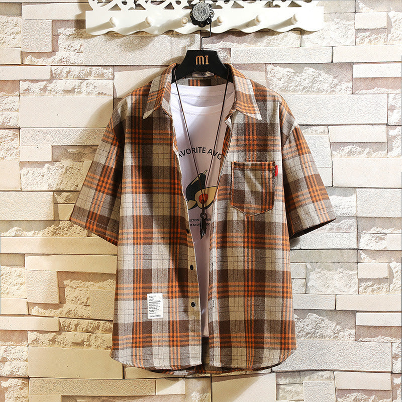 Men's Casual Short-Plaid Sleeved